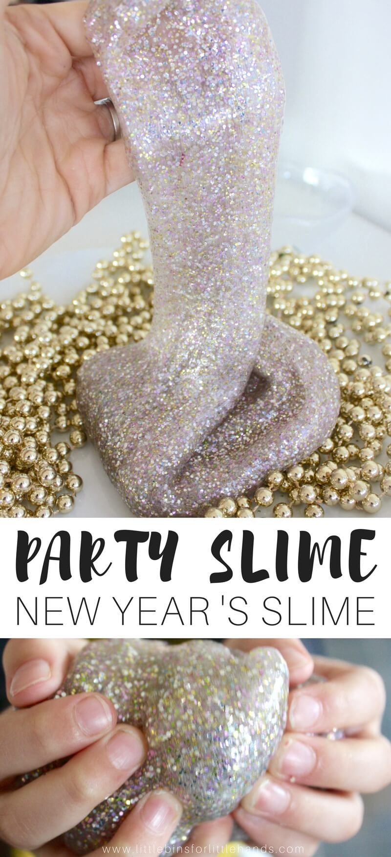 Make the best homemade slime for New Years! Our party slime is the perfect activity for a New Year's Eve kids party or New Years Day fun! We love making slime with any of our 4 basic slime recipes. Sparkling glitter slime is perfect for any occasion.