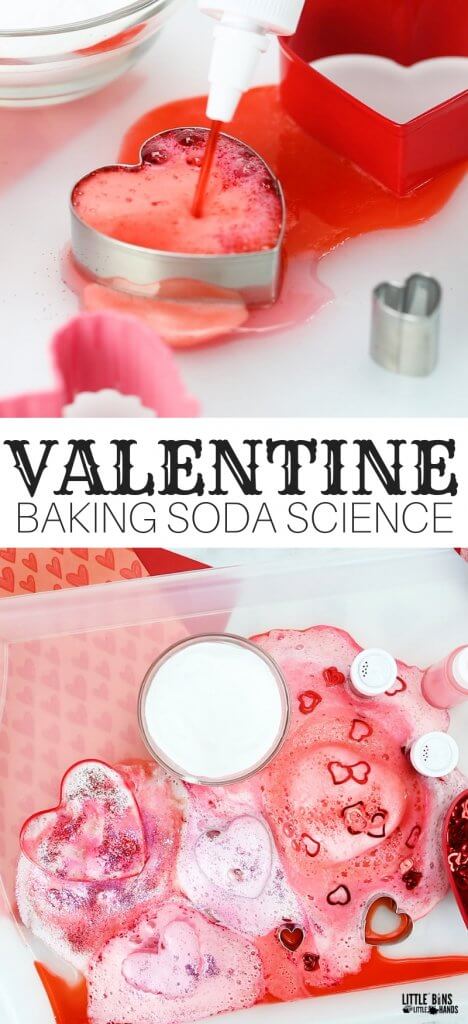 Valentine Baking Soda and Vinegar Experiment for kIds Chemistry and Valentines Day activities