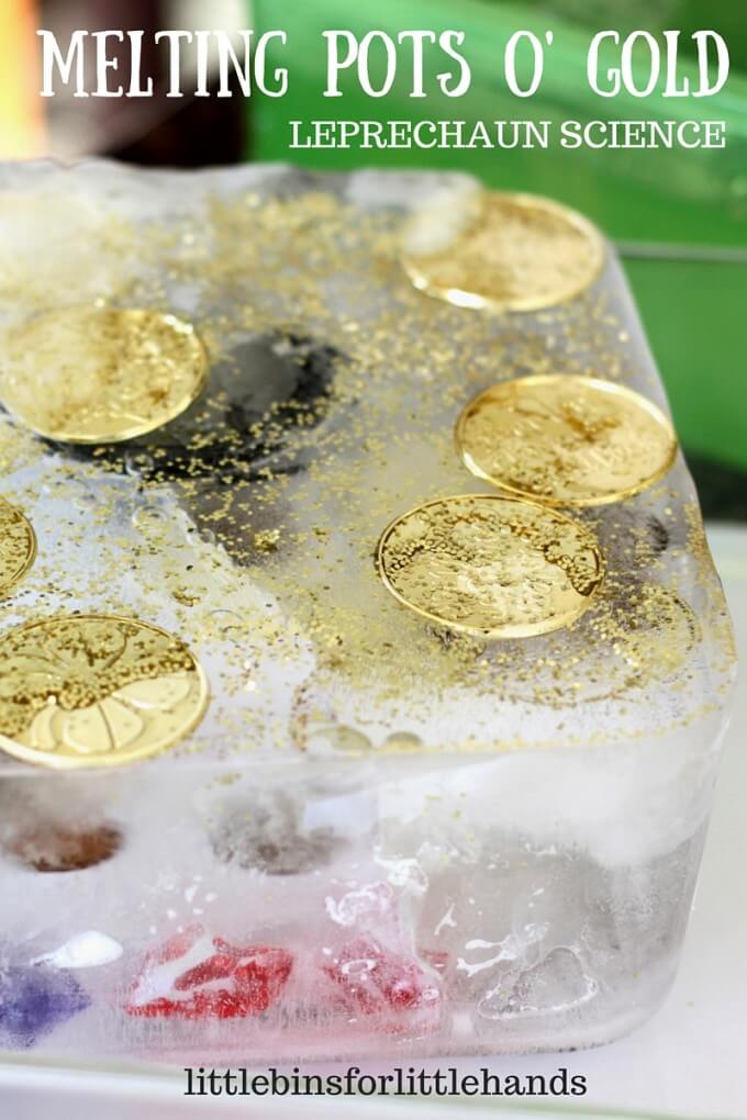 St patricks Day Ice Melt Activity with Gold Coins