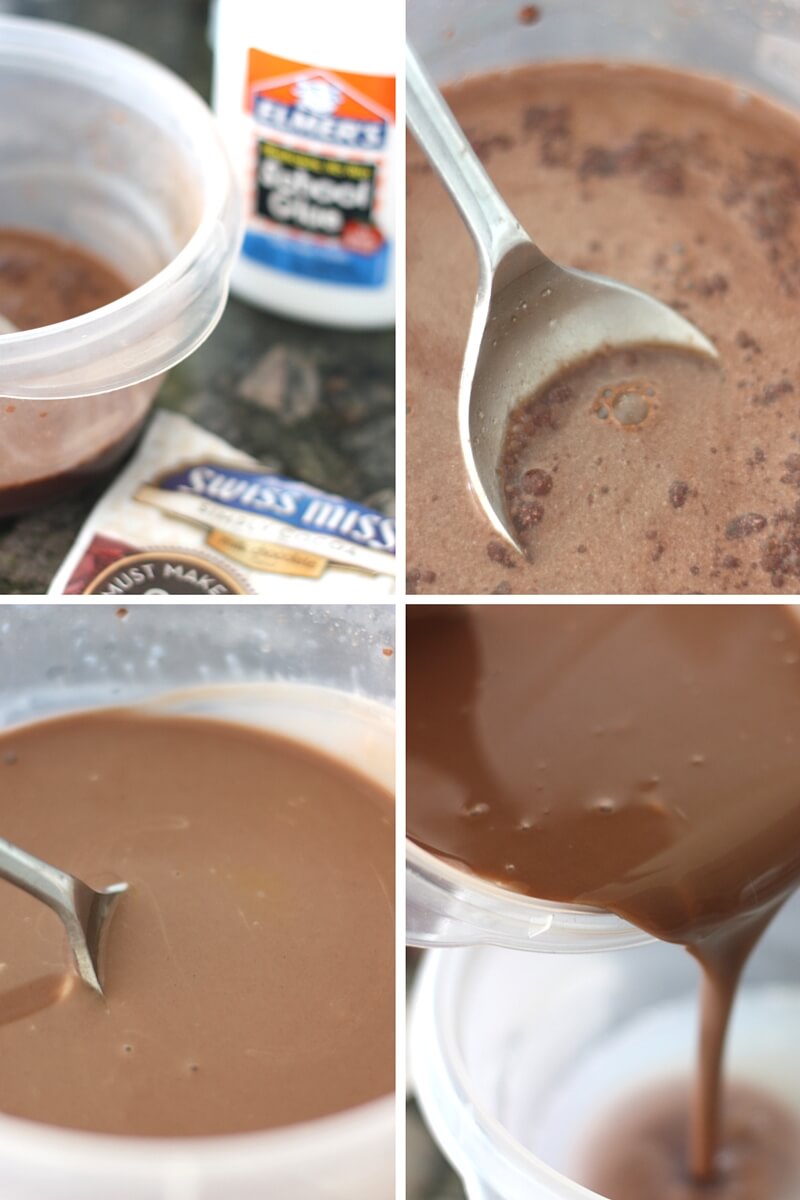 Learn how to make chocolate slime set up and ingredients for simple homemade slime