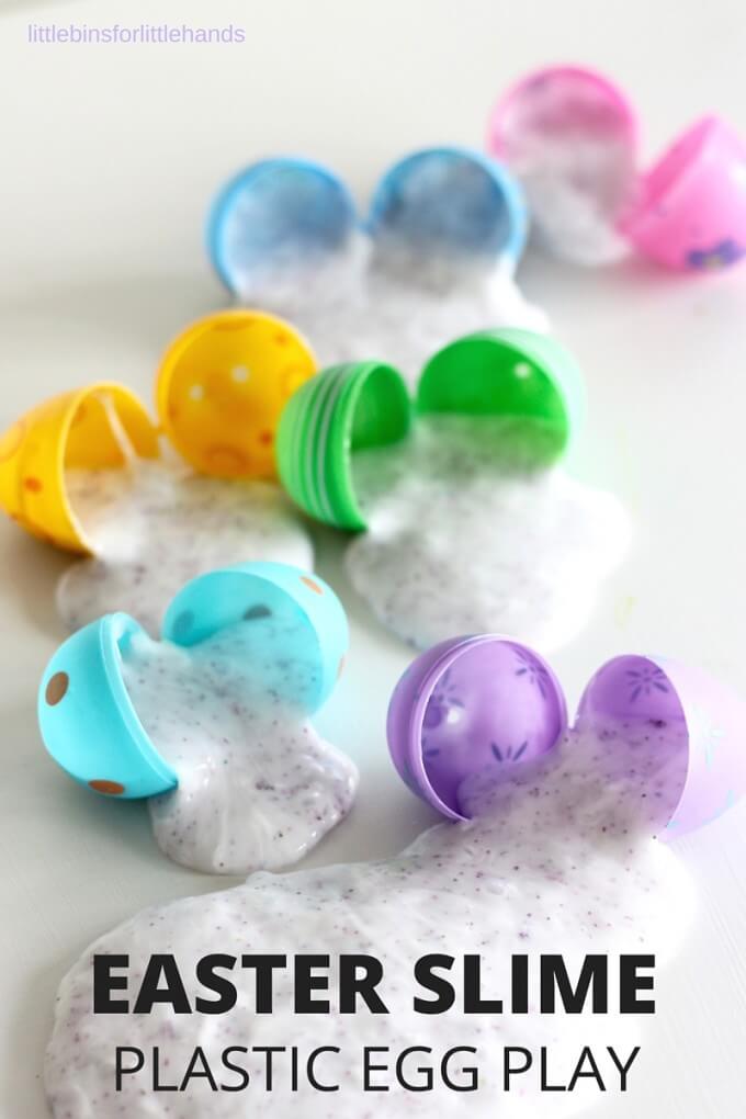 Easter slime in plastic eggs science activity and sensory play