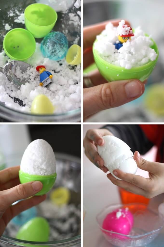 Making simple surprise eggs science Easter activity for kids
