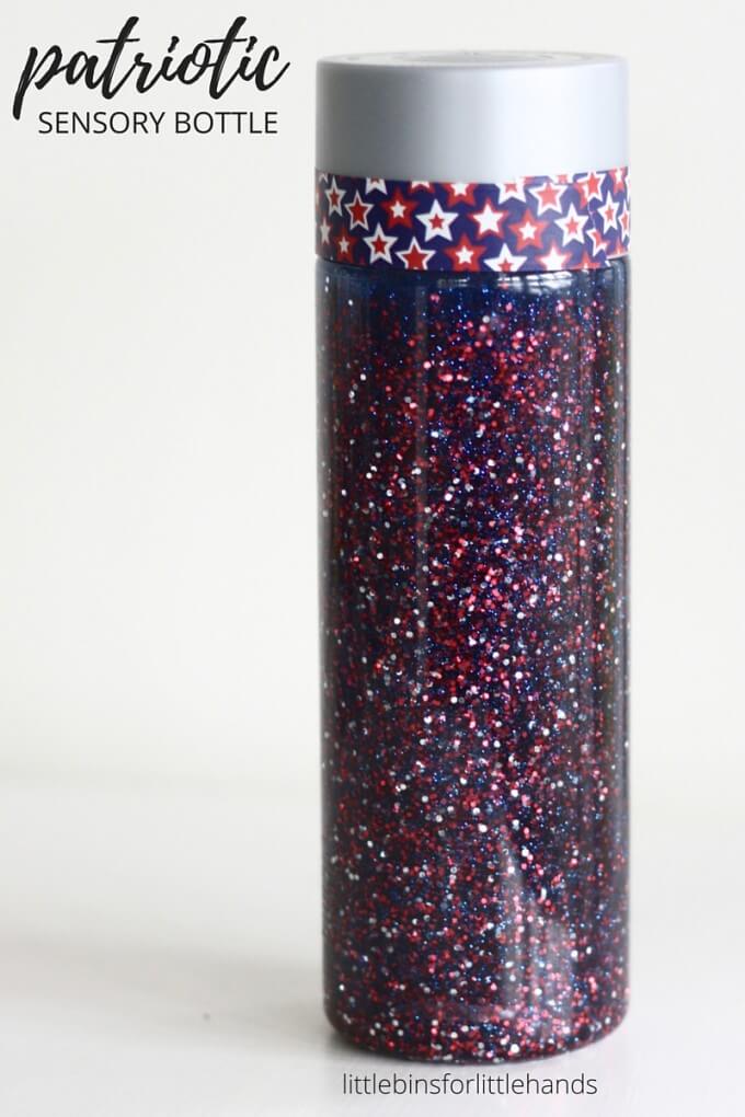 Patriotic Sensory Bottle for Memorial Day or 4th of July activity for kids