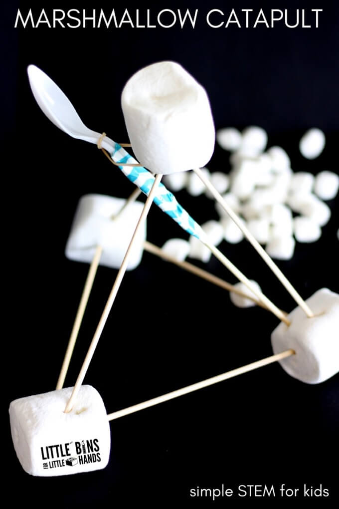 Marshmallow catapult activity for easy kids STEM