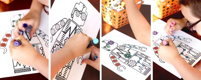 Robot Coloring Pages with Minifigures