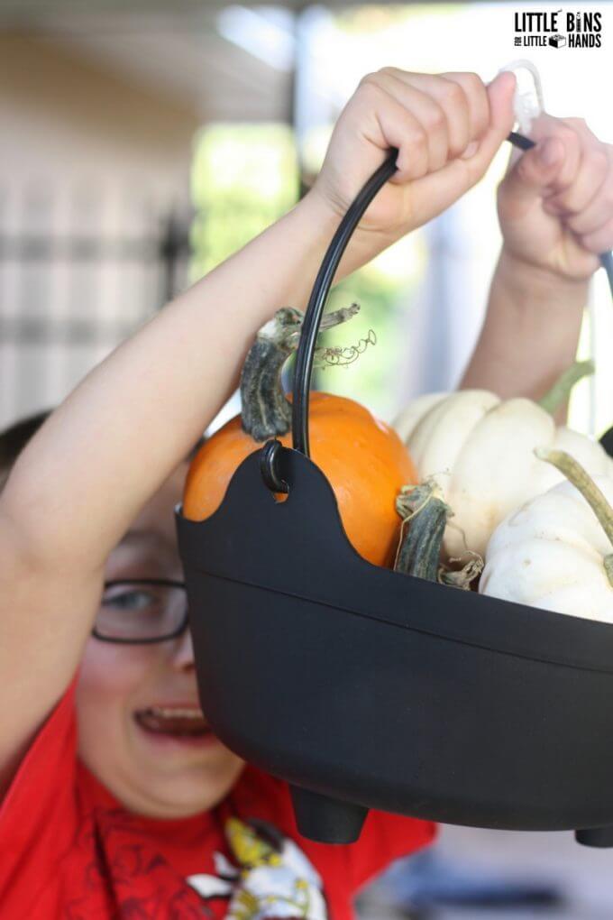 Lifting Pumpkins to see how pulley machines make work easier