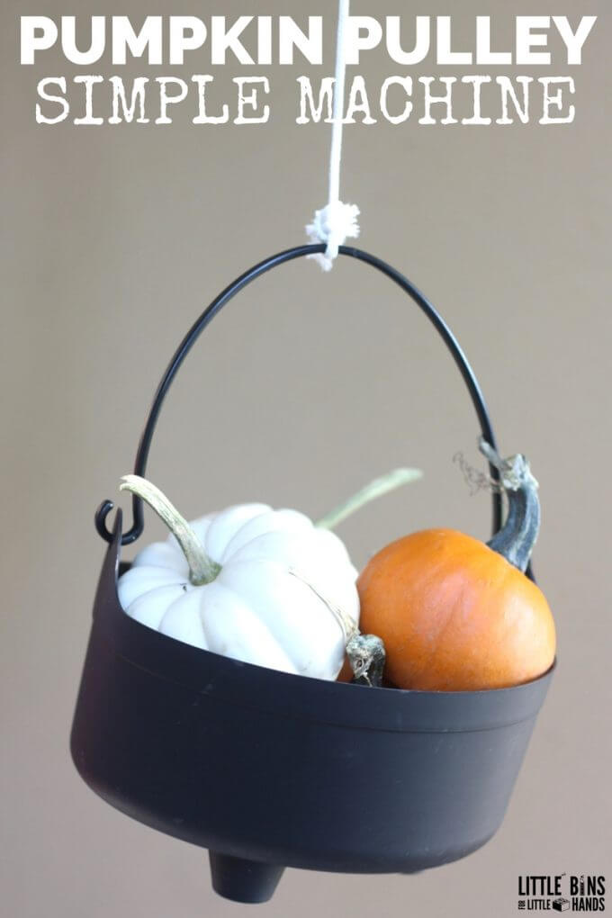 Pumpkin pulley simple machine for a great fall STEM project that encourages kids to play with physics