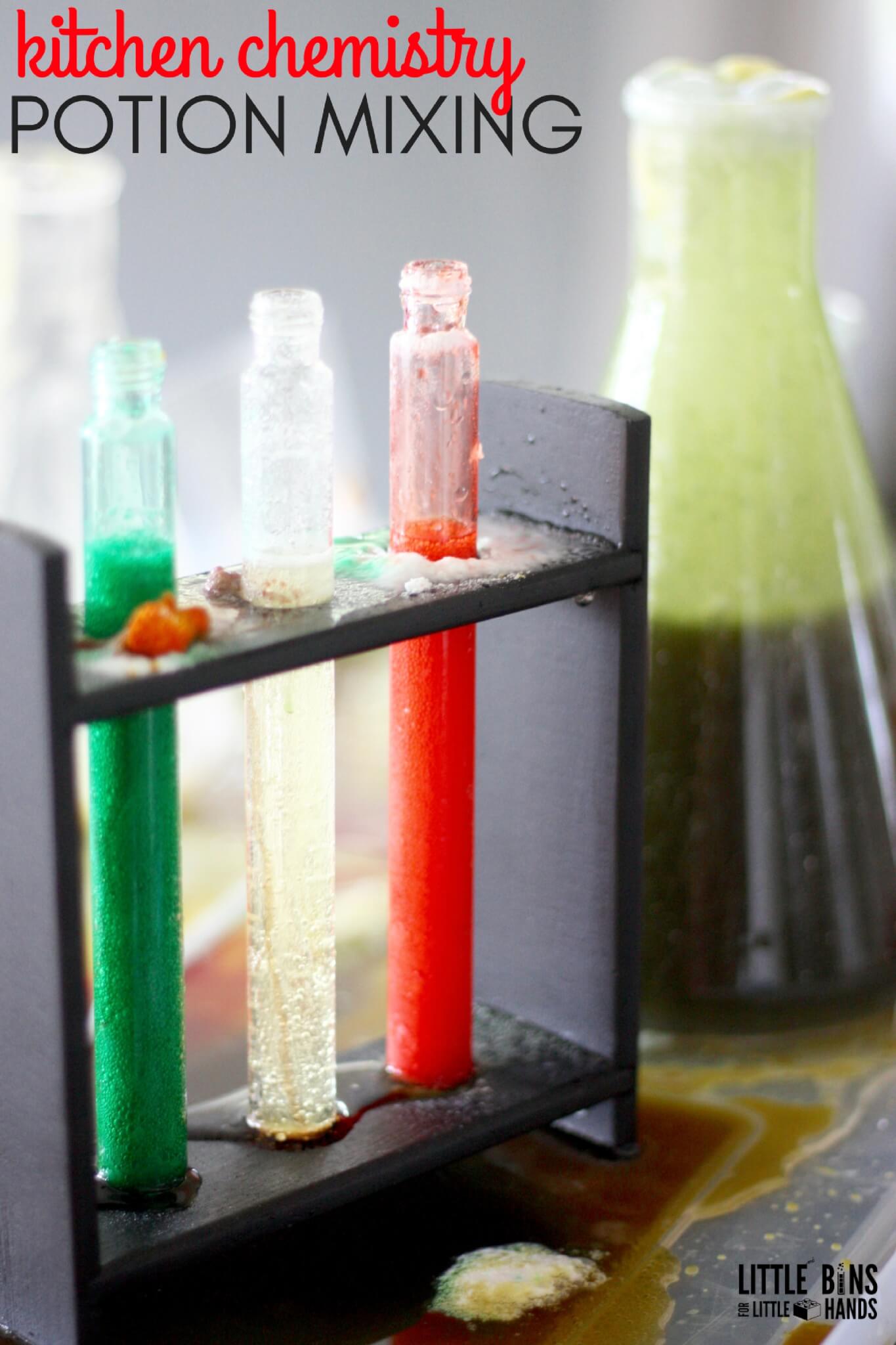 Mixing Potions Science Activity Table for Kitchen Chemistry