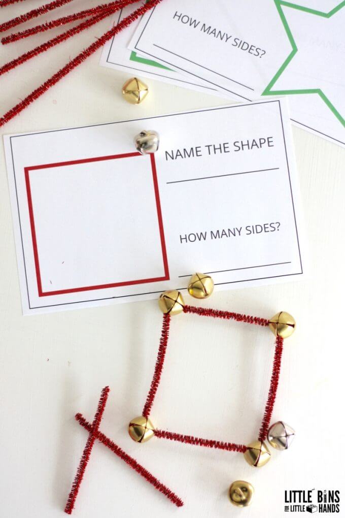 Christmas shapes math printable cards with engineering activity