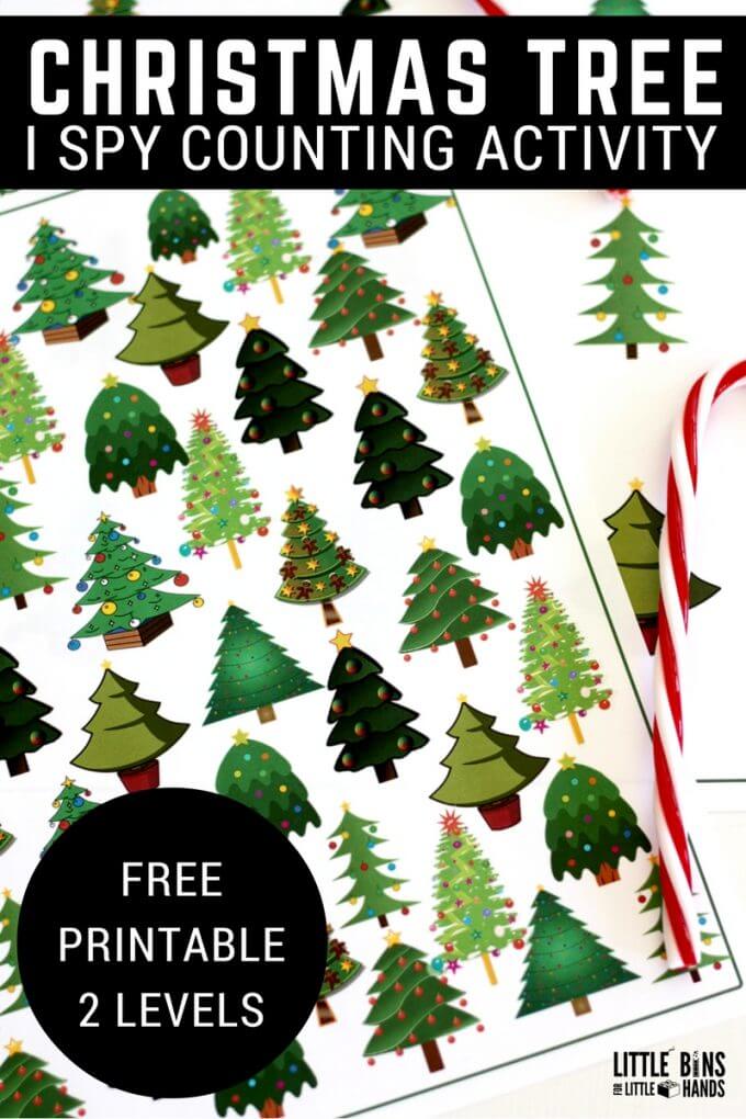 I Spy Christmas tree counting math activity and free printable pages