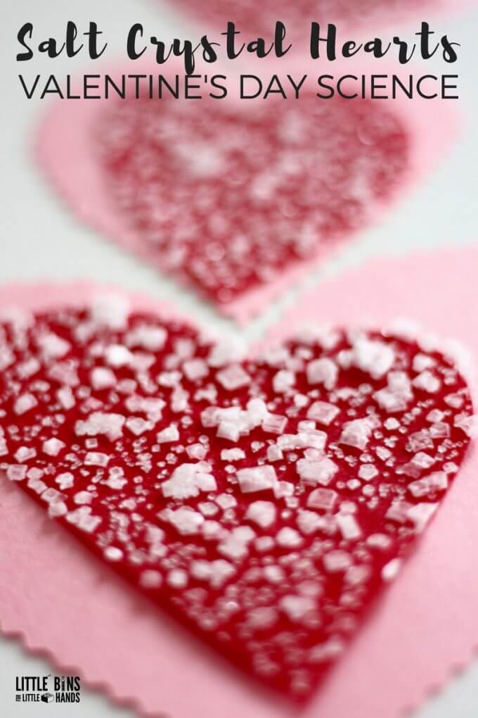 Growing salt crystal hearts for Valentine's Day science and chemistry with saturated solutions!