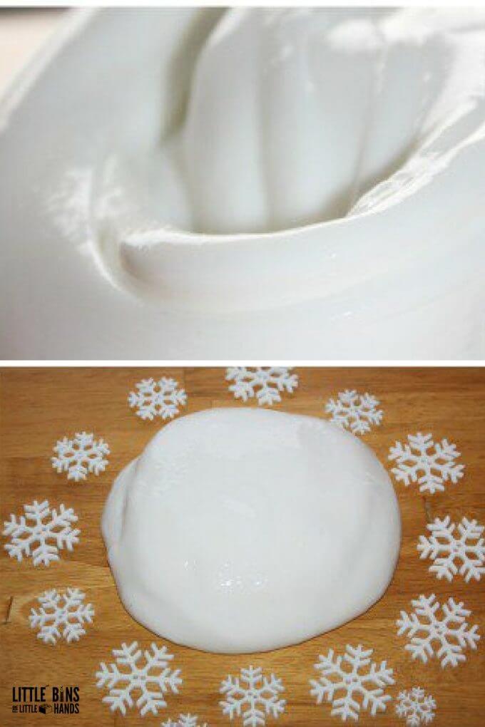 Winter slime snow dough with an easy homemade slime recipe.
