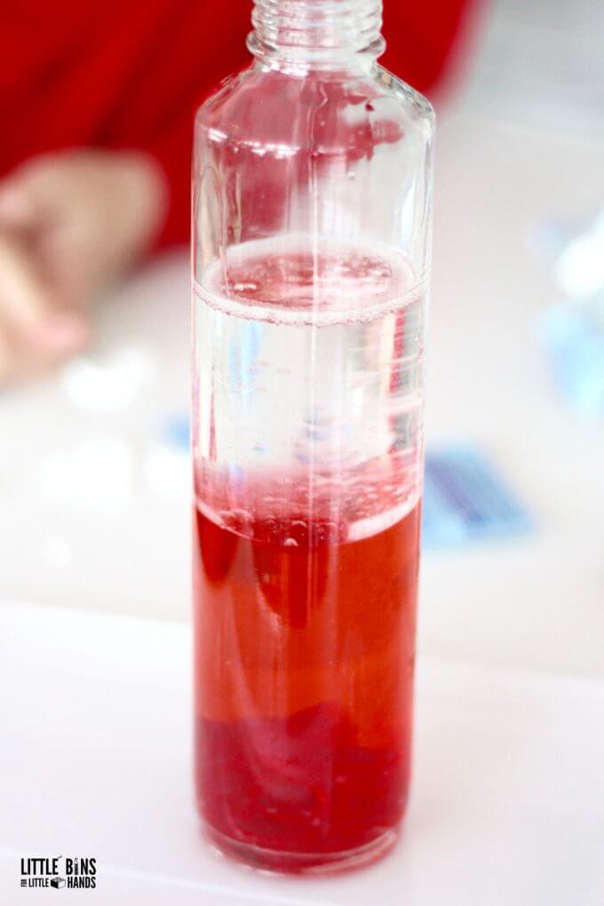 Valentines Day liquid density science activity
