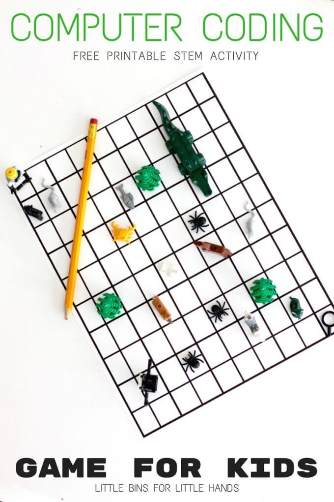 Algorithm coding game for kids. Free printable screen-free computer coding activity for kids in preschool, kindergarten, and early elementary school.