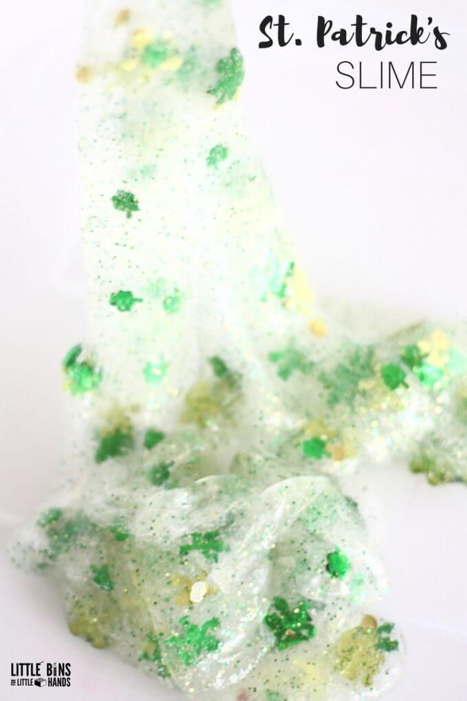 St Patricks Day Leprechaun Slime for St Patricks Day science activity kids can make slime!