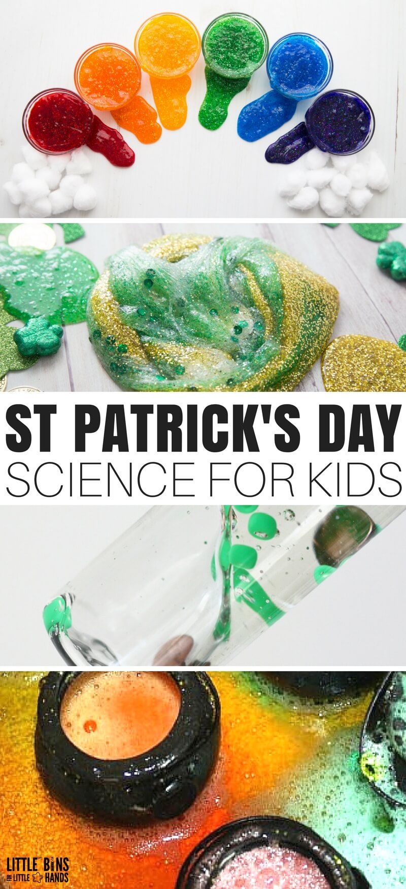 Awesome St Patricks Day Science Activities and STEM Ideas for Kids. Our St patricks Day Science experiments include chemistry and physics with slime making, chemical reactions, dissolving candy, exploring viscosity, growing crystals and so much more! 