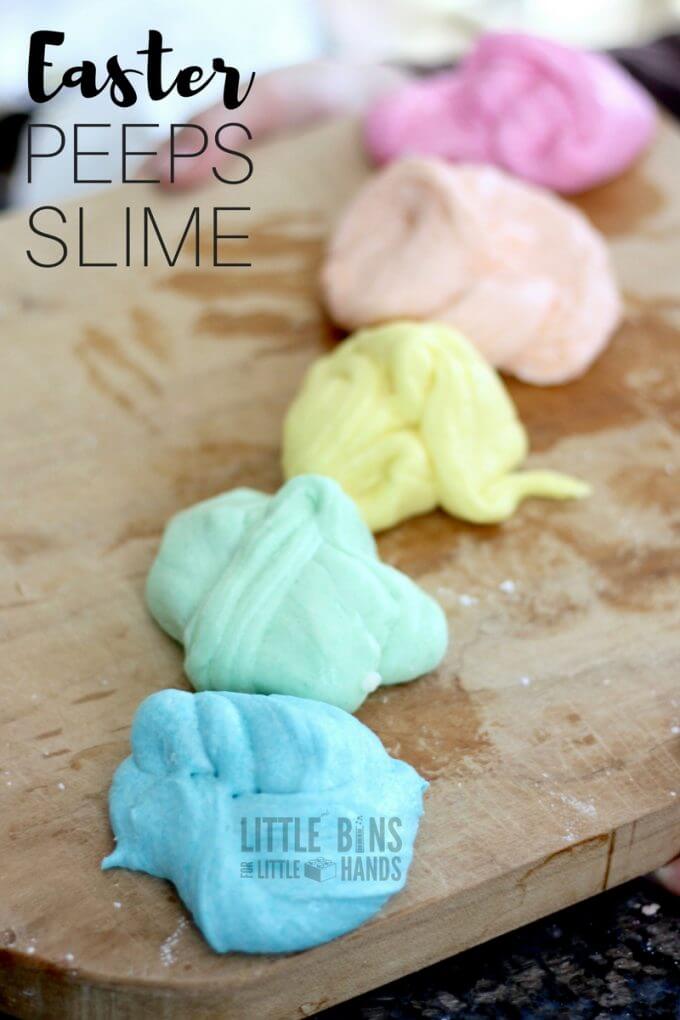 Easter peeps slime in all colors makes a great peeps candy activity to show a chemical change.