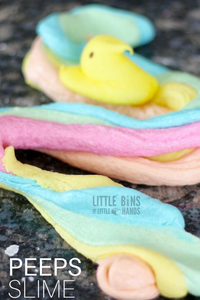 Easter Peeps Slime Recipe. Taste safe peeps slime for Easter science and Easter sensory play using peeps candy!