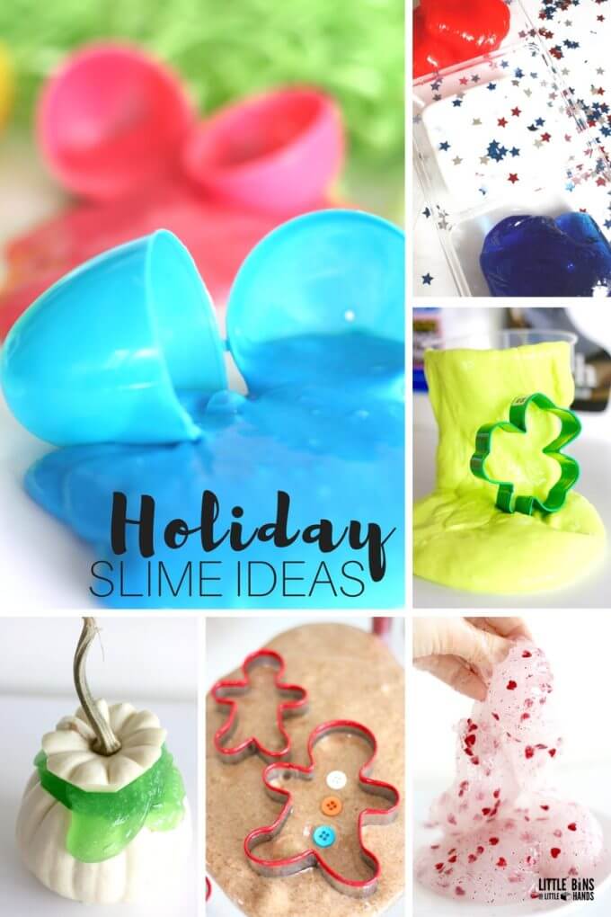 How to make holiday slime for kids science. Making holiday slime tips, ideas, and tricks including several different slime recipes as well as chemical free slime options. Holiday slimes are perfect for a kids chemistry activity.