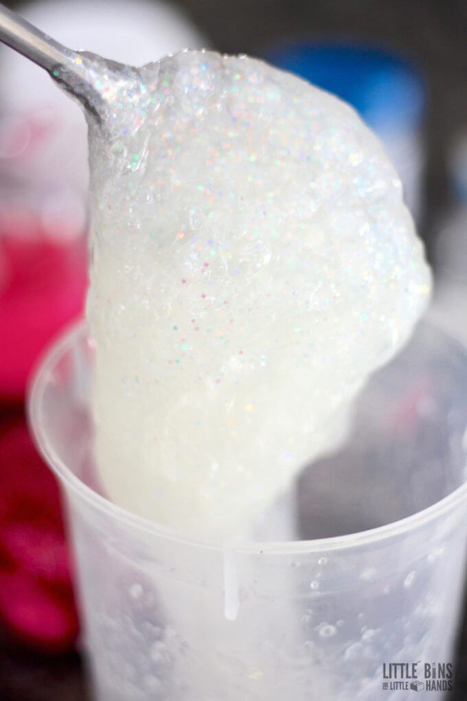 Glittery and iridescent slime recipe using glue and starch