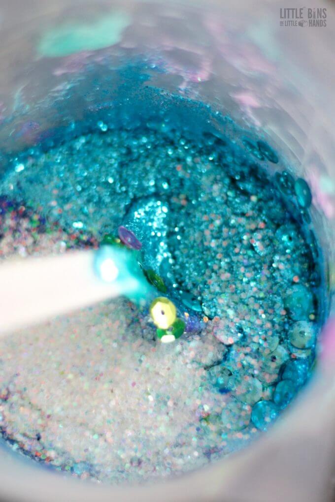 How to make mermaid slime recipe with glitter!