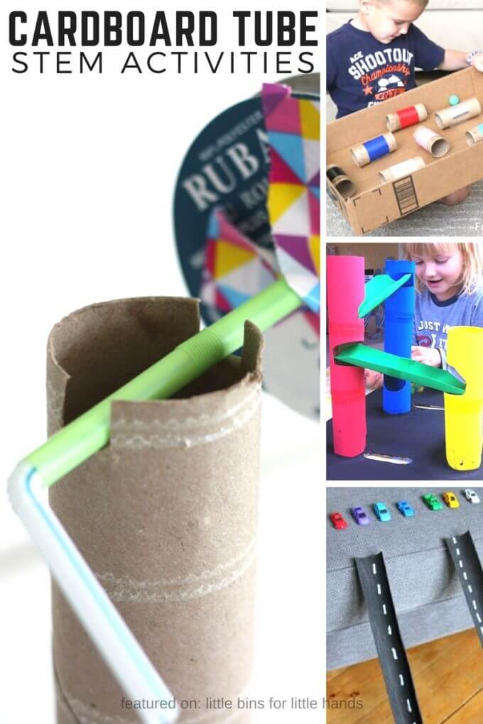 Cardboard tube STEM activities and cardboard STEM challenges for kids. Recycled STEM projects also great for Earth Day activities.