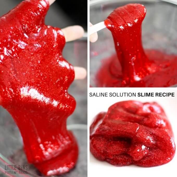 Elmers glue slime recipe with saline solution and clear glue with food coloring