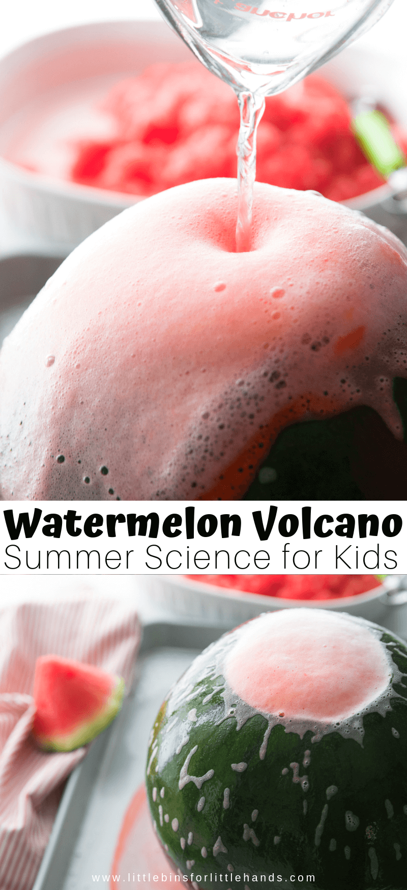 Watermelon baking soda volcano science activity for summer STEM