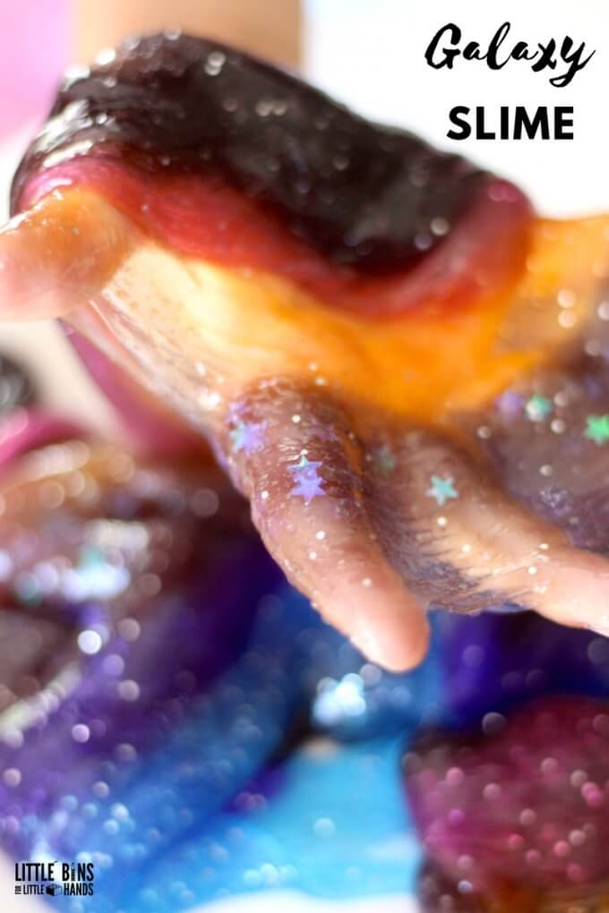 Beautiful galaxy slime recipe for science and sensory play with kids