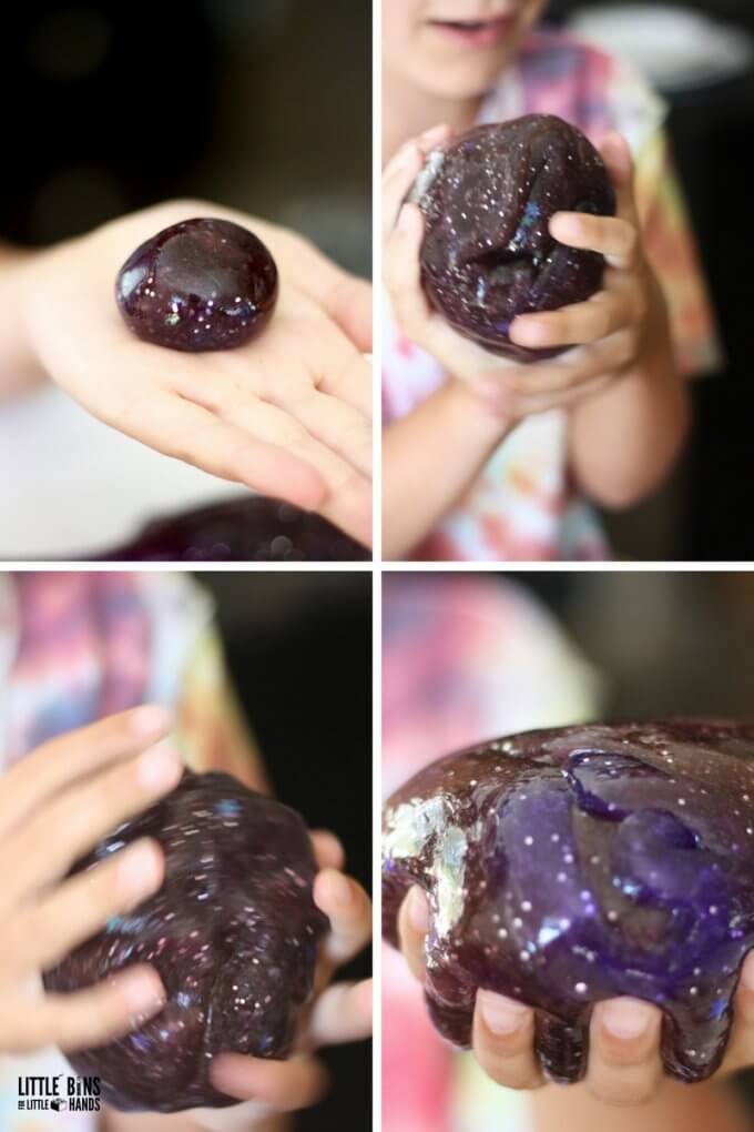 make galaxy slime recipe and turn it into a ball of slime