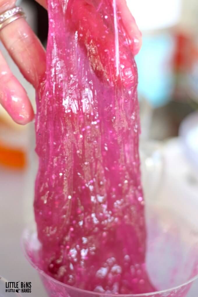 galaxy slime recipe with pinks, oranges, blues, and purples