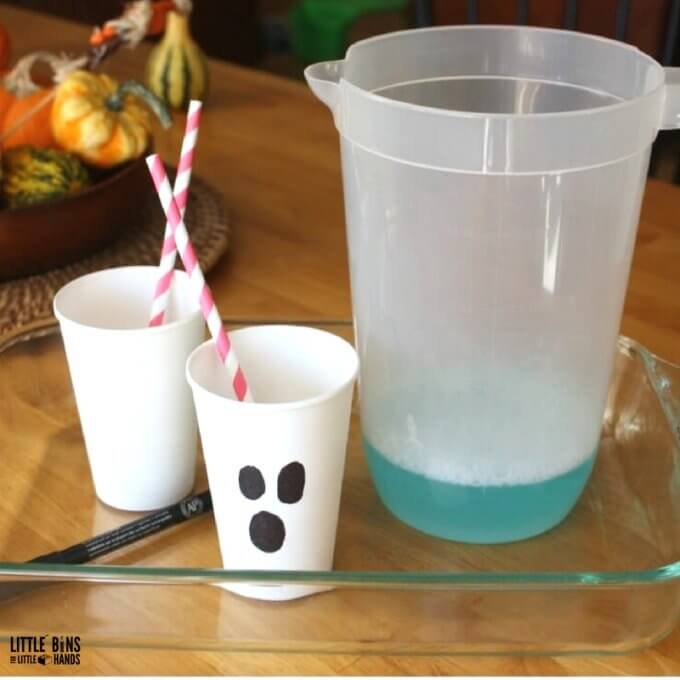 Halloween Bubble Science Experiment and Ghost Activity Supplies and Ingredients For Homemade Bubble Solution
