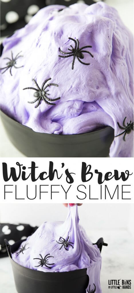 Awesome and easy to make homemade fluffy Halloween slime recipe with a wizard or witch theme! We have tons of Halloween slime ideas and Halloween slime DIY recipes perfect for kids to enjoy all season long. Halloween slime for kids is also perfect for science activities and sensory play activities.