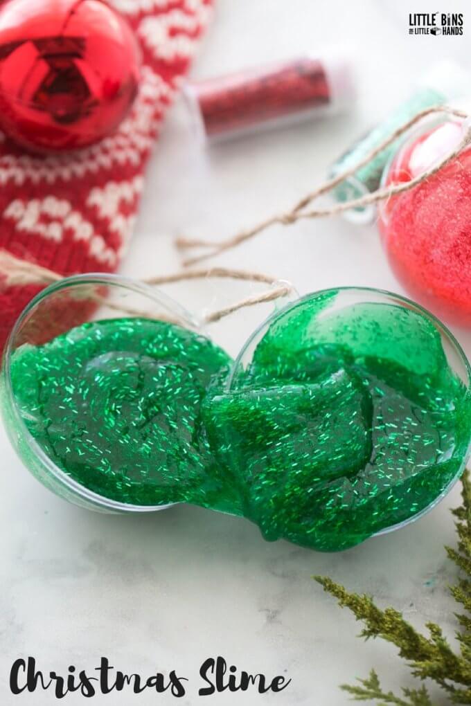 Learn how to make Christmas slime recipe and create some ornaments for kids