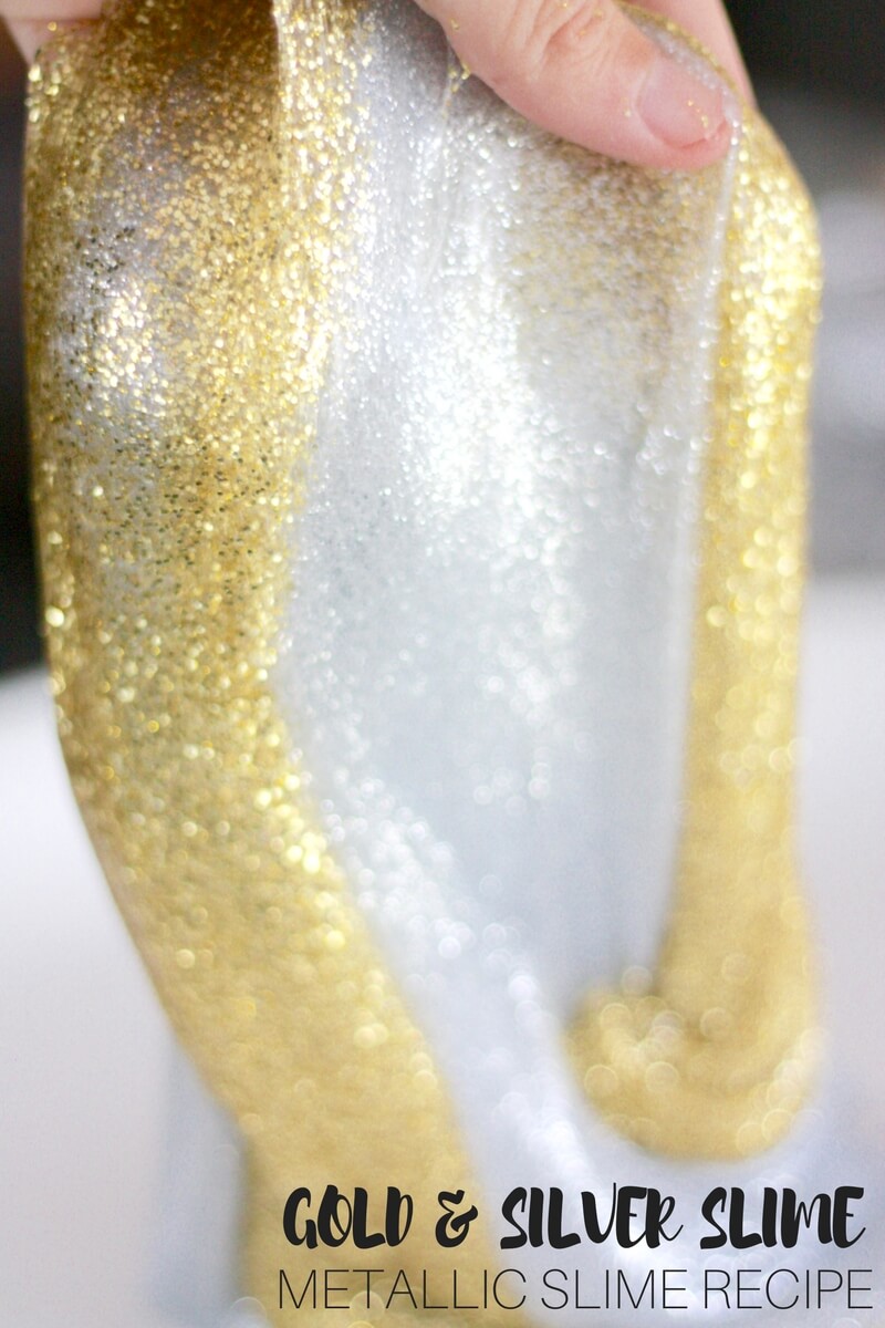 Make metallic gold and silver slime recipes with glitter glue 