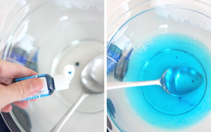 Add food coloring to make winter slime