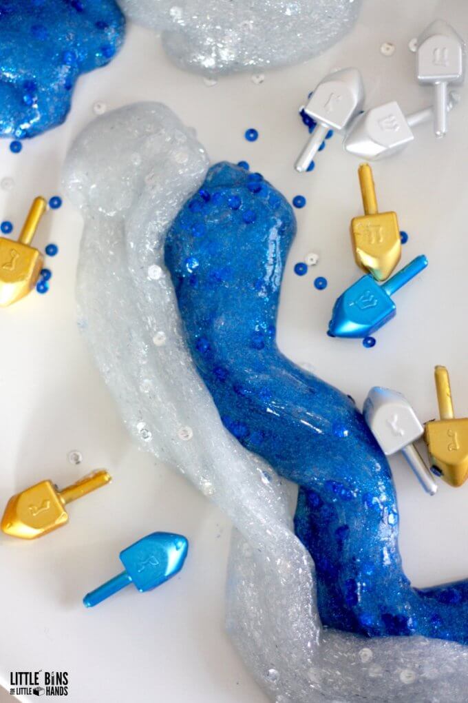 Easy To Make Hanukkah Slime Recipe with Blue and Silver Slime