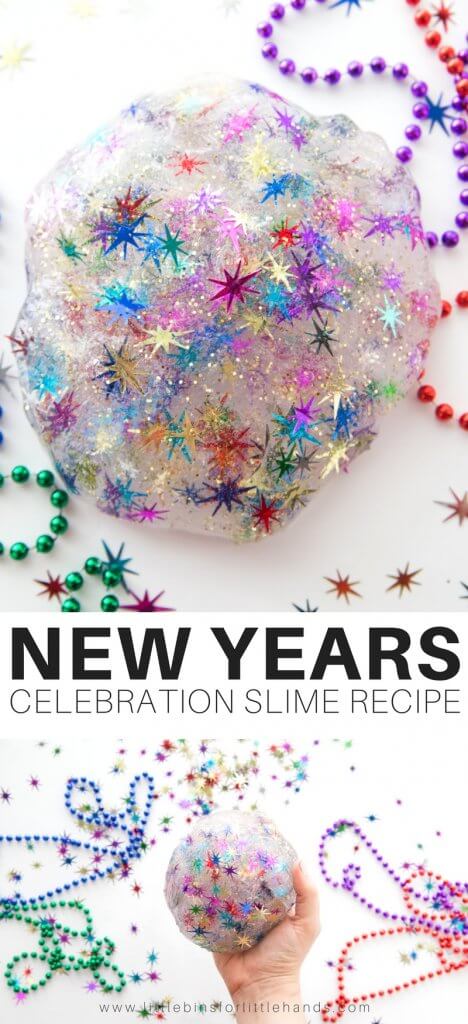 Celebrate with an easy to make New Years Eve slime recipe perfect for kids New Years Eve party activities!