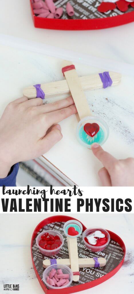 Valentines Day Physics Activities: Build a catapult simple machine with lever and test a variety of items for best launching capability!