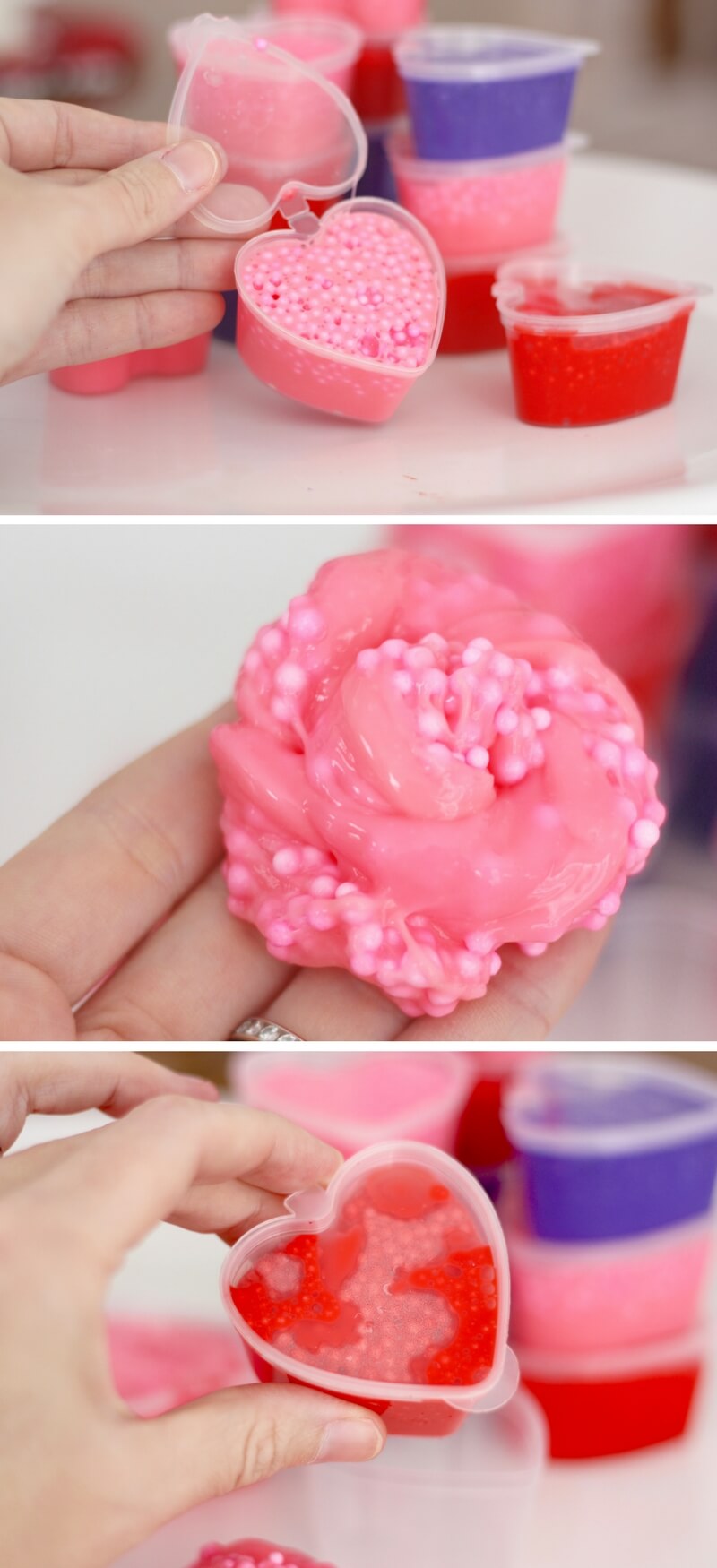 Learn how to make Valentines Day floam slime with mini heart containers
