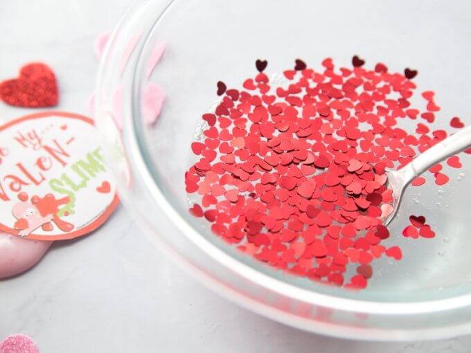 Add confetti hearts to Valentines slime recipe