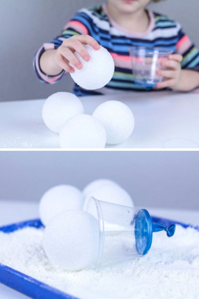 Easy to make snowball launcher winter STEM activity for kids
