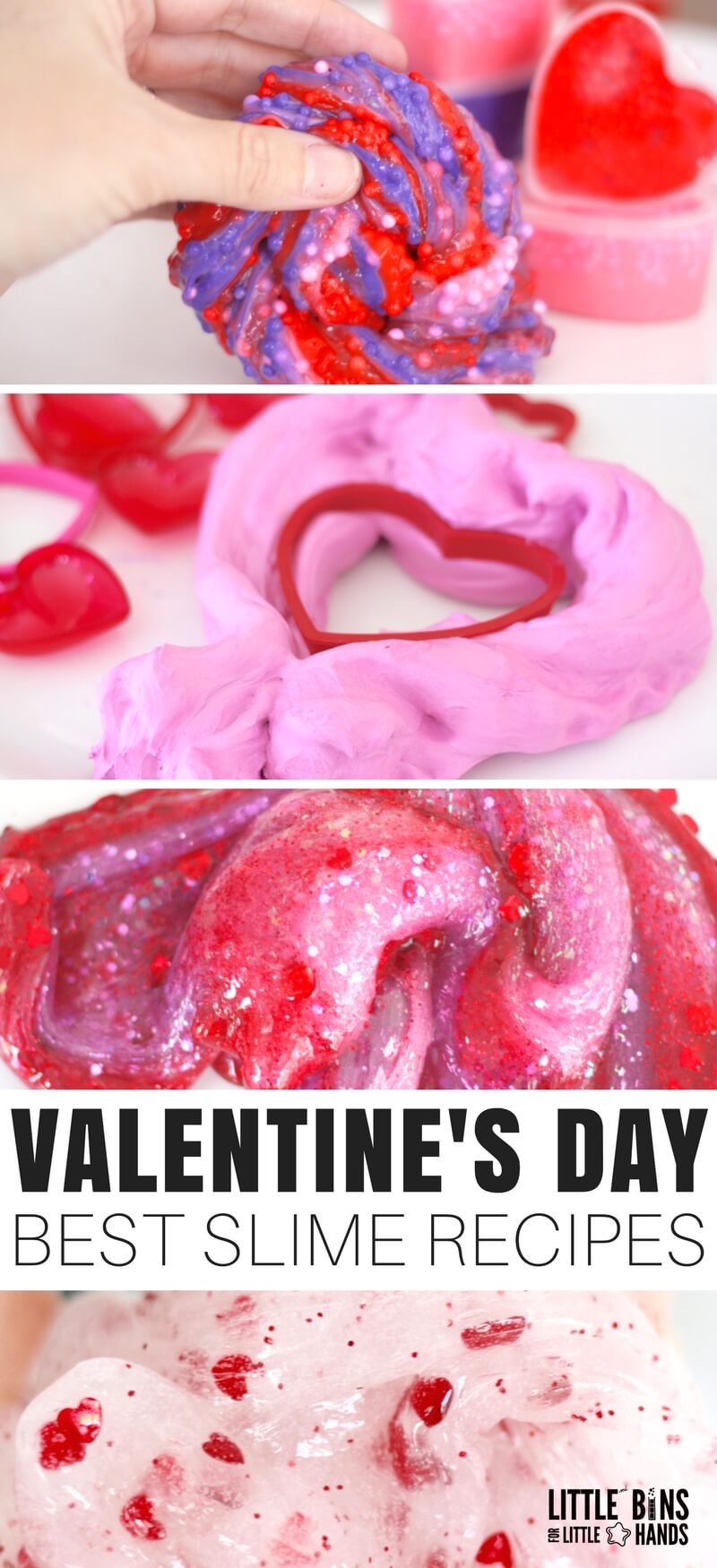Our collection of amazing Valentines Day slime recipes has you covered this season. Valentine's Day is right around the corner, and there's no better way to say it then with slime. Making homemade slime is quick and easy with our basic slime recipes and tips. Happy Valenslimes Day! You will also find handy ways to package slime for fun treats to give instead of candy this year including free printable cards!