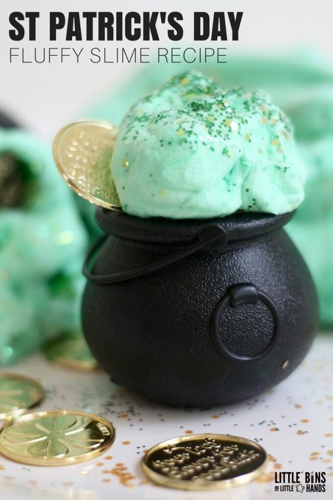 Fluffy St Patricks Day Slime Recipe for Leprechaun and St Patricks Day Science and Slime Making Activities