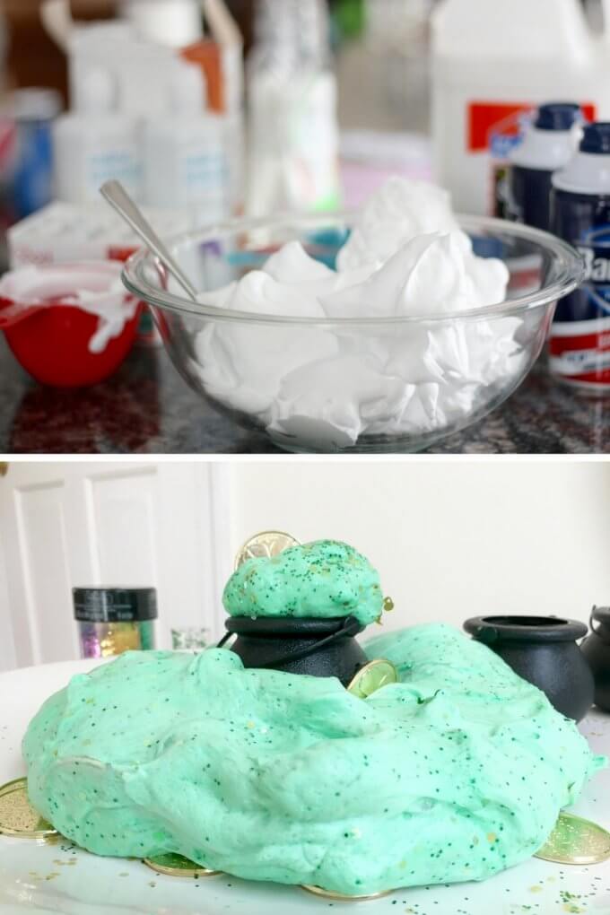 Fluffy St Patricks Day Slime Recipe with Shaving Cream