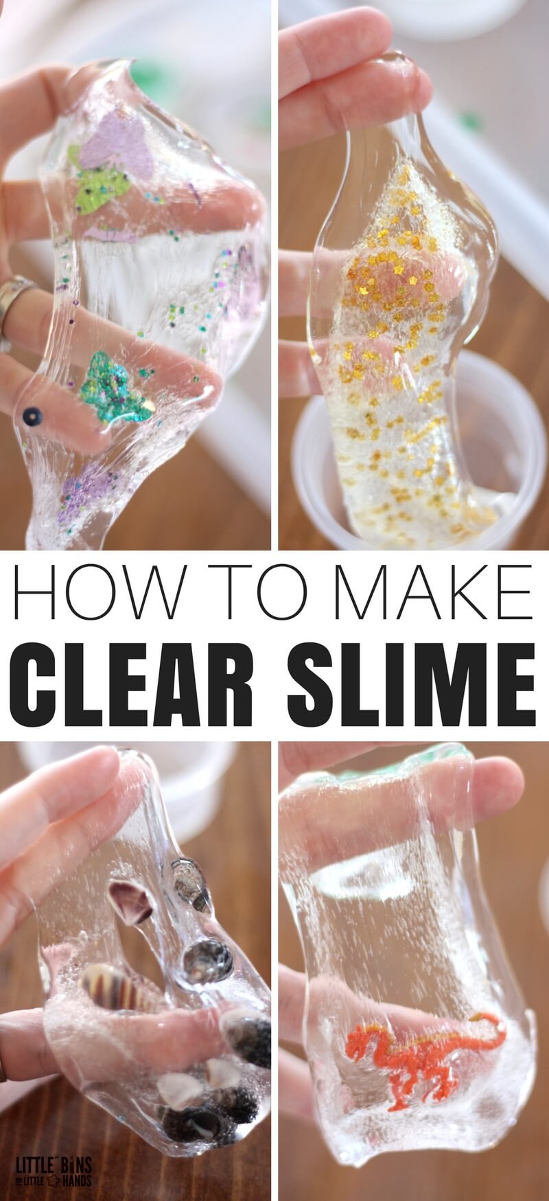 How to make clear slime is one of the most searched terms on our website, so I wanted to make sure I had a great resource for making clear homemade slime to share with you. There are two slime recipes for making clear slime you will enjoy. Learning how to make slime with kids is an awesome science project and tactile sensory play idea.