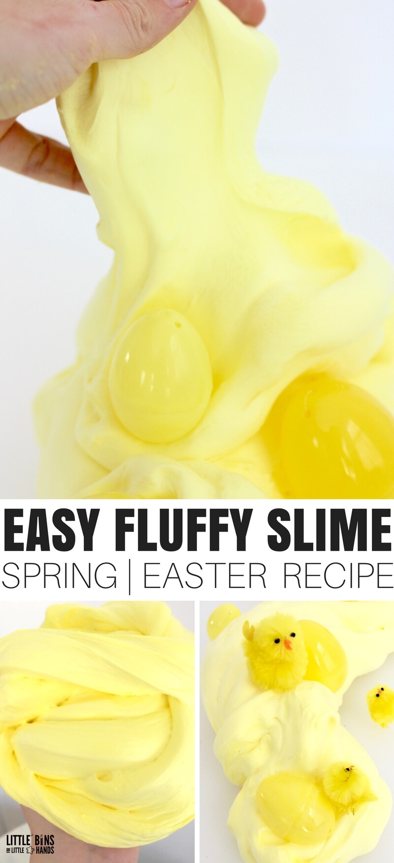 Easy Easter fluffy slime recipe for amazing homemade slime any time of the year. Making slime should be easy and fun and it is with our best slime recipes! Fluffy slime with shaving cream and saline solution is a hit with kids plus it's great science. Make our Fluffy Easter Slime for Easter science and Easter chemistry!