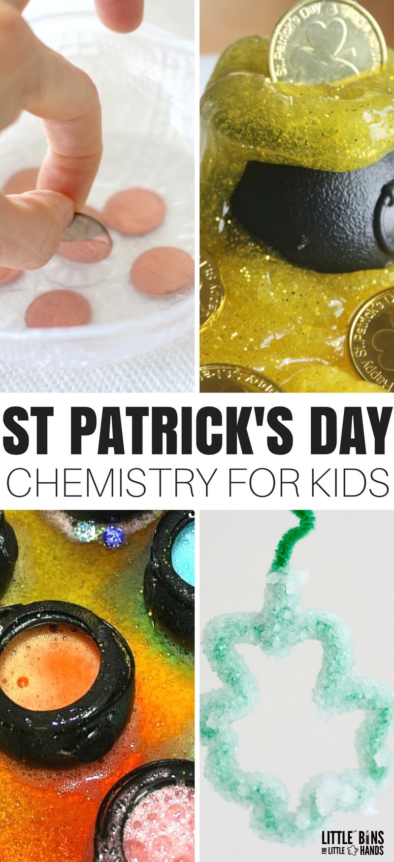 The best St Patricks Day chemistry experiments for St Patricks Day science activities. Make homemade slime recipes, explore chemical reactions, grow crystals, examine dissolving candy and more! Fun St Patricks Day activities for the whole family to enjoy.