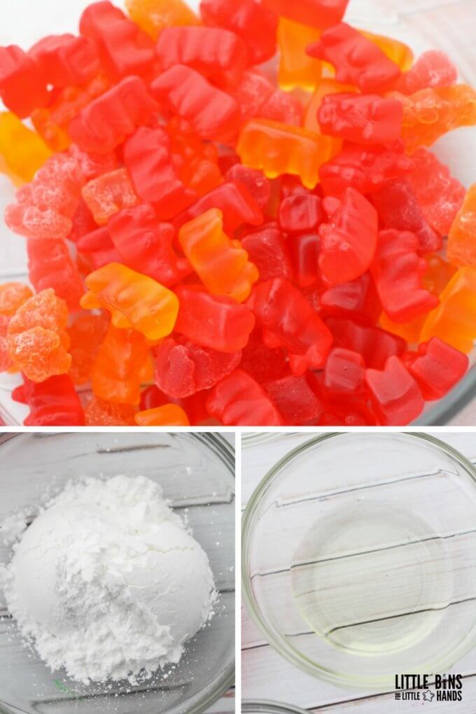 Edible slime recipe ingredients with gummy bears