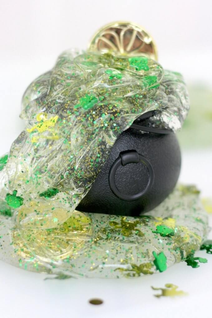 Fun and easy ST Patricks Day Slime idea with clear slime